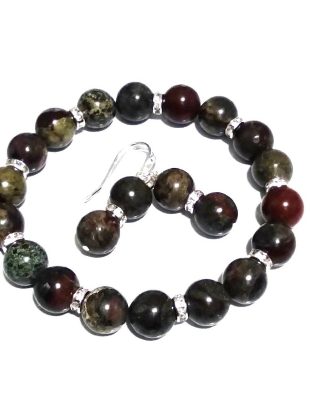 Handcrafted Dragon Blood Stretch Bracelet & Matching Earrings